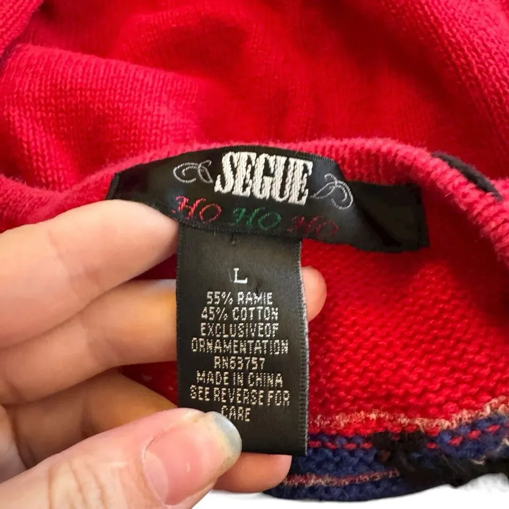 Segue Ho Ho Ho Christmas Sweater Cardigan Size L Red Womens  Button Santa Sleigh